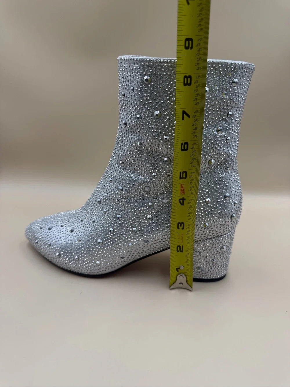 Sparkly Rhinestone Bridal Ankle Boots Size 8 Block Heel Wedding Party